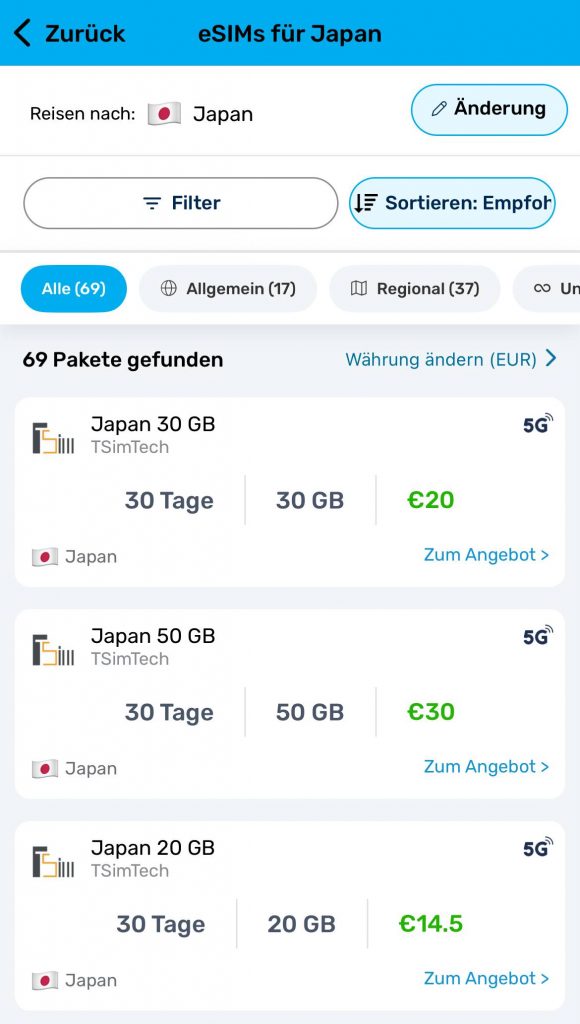 eSim Mobiles Internet in Japan Mobimatter